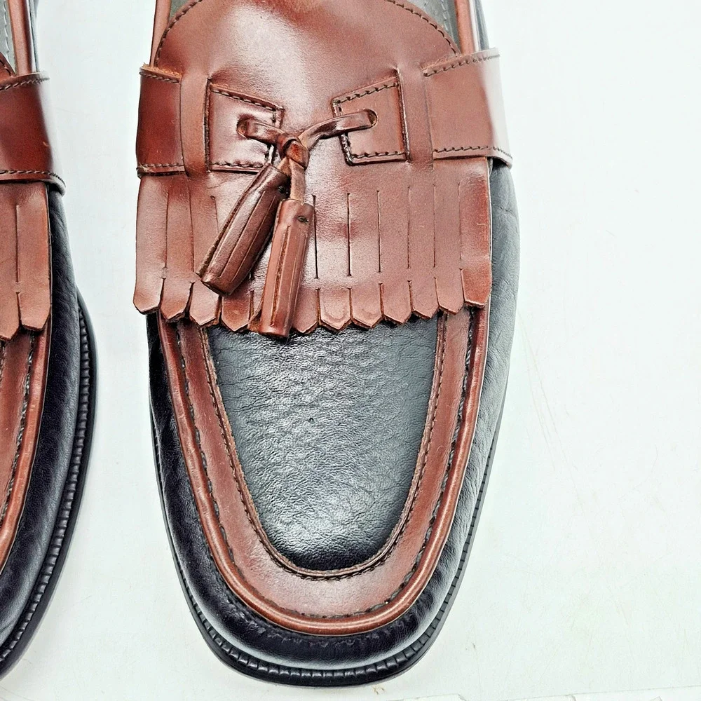 Florsheim Men's 9.5 D Two Tone Black & Brown Leather Kiltie Tassel Loafers Shoes